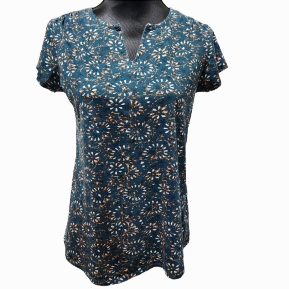 Denver Hayes Green Floral Short Sleeved Summer Top (L)